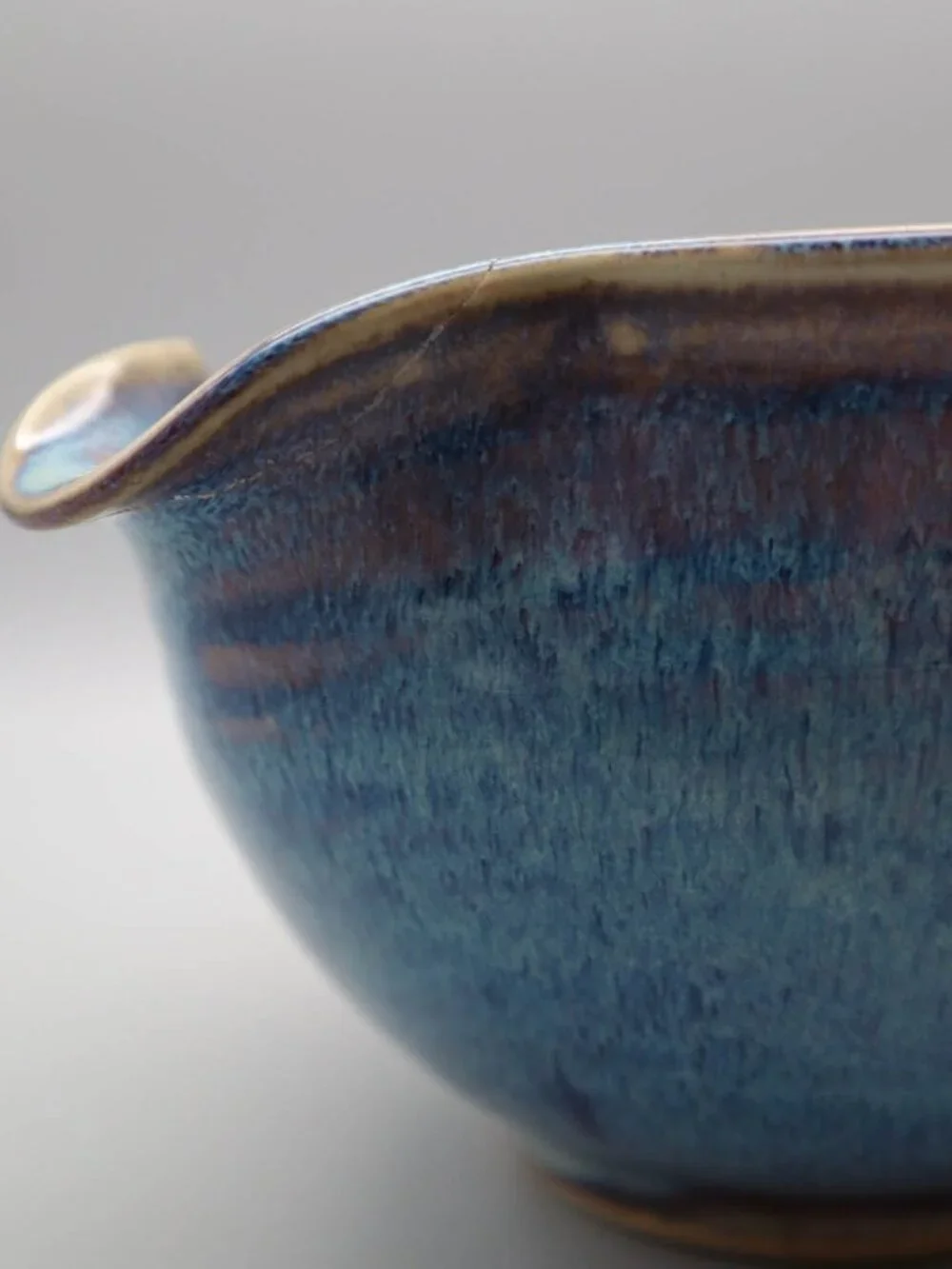 Small Studio Art Pottery Mixing Batter Bowl w/ Spout Blue Drip Glaze Signed AD